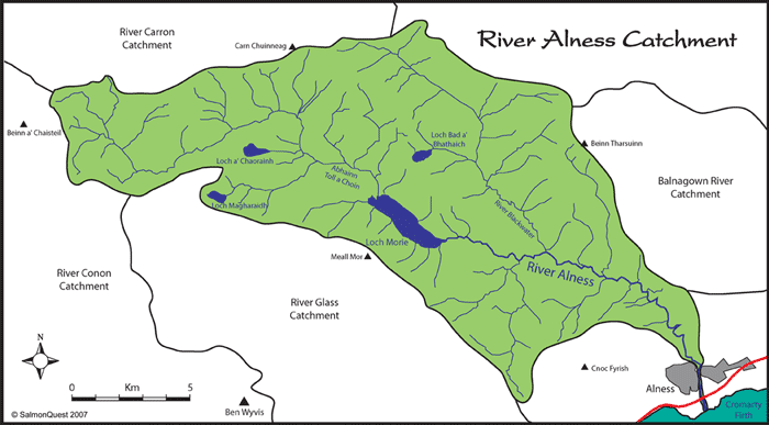 map of river alness (averon) system catchment area