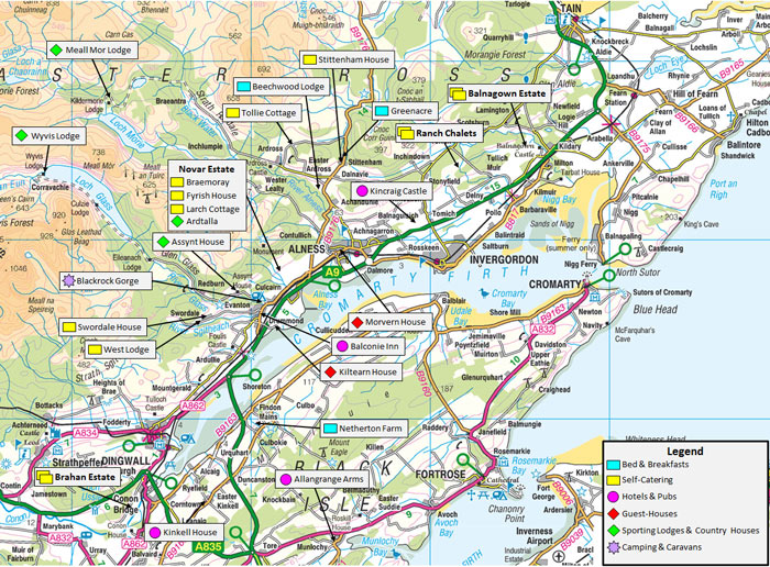 river alness – map of accommodation for visiting anglers