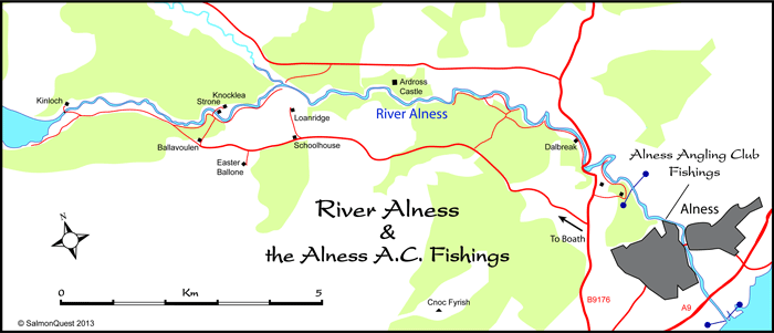 river alness salmon fishing map, alness angling club beat