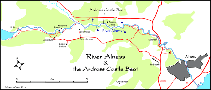 river alness salmon fishing map, ardross castle beat